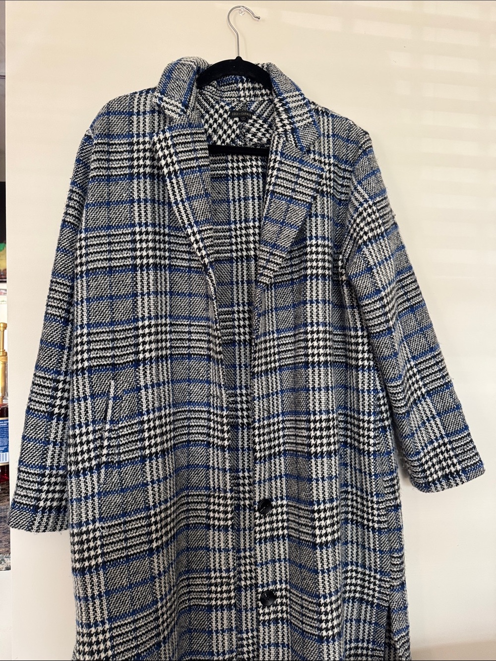 Coco + Carmen Blue and Black Plaid Long Coat